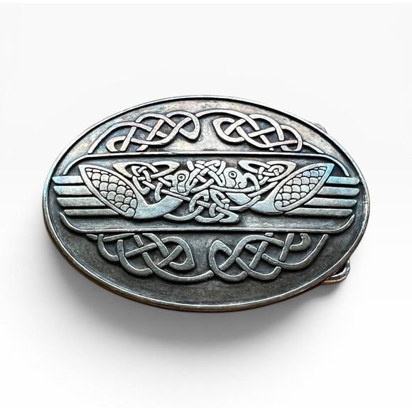 Accessories - Vintage Lee River Ireland Celtic Swans Belt Buckle Pewter Irish Knotwork Birds